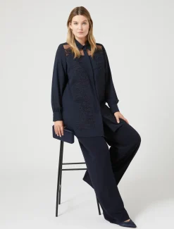 Marina Rinaldi Tunique en crêpe avec broderie BLEUNUIT Discount