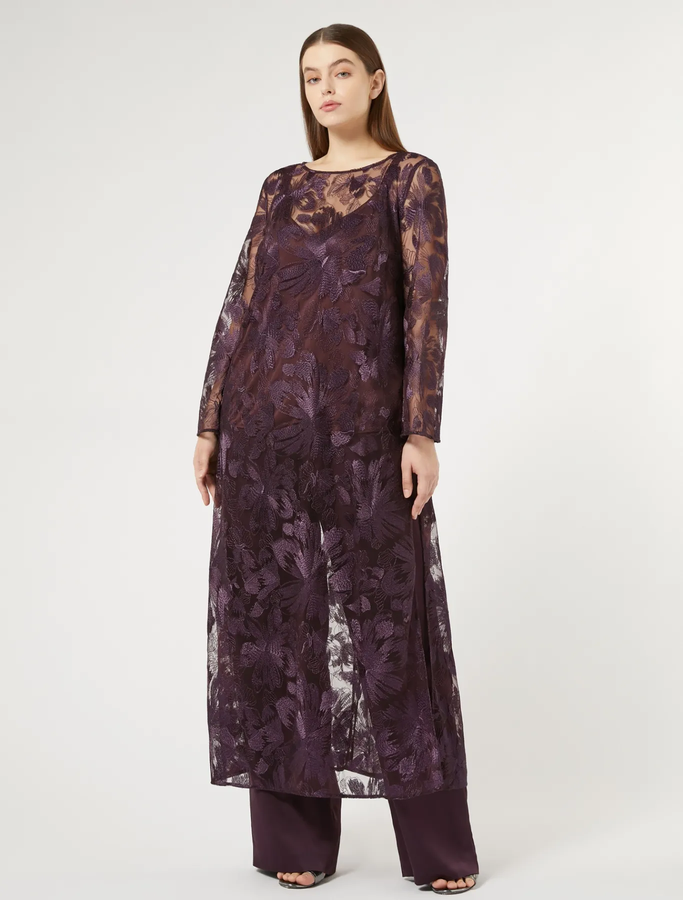 Marina Rinaldi Tunique longue en tulle avec broderies BORDEAUX Outlet