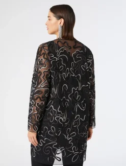 Marina Rinaldi Tunique ouverte en tulle plumetis NOIR Outlet