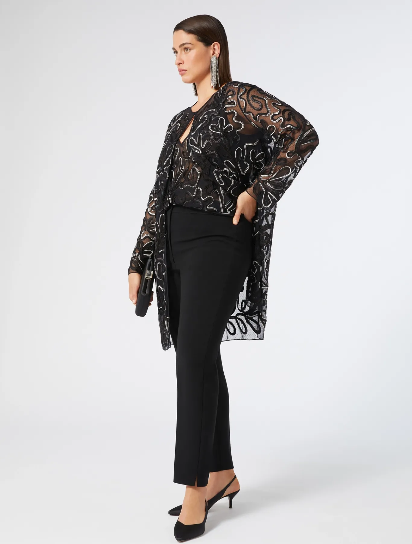Marina Rinaldi Tunique ouverte en tulle plumetis NOIR Outlet