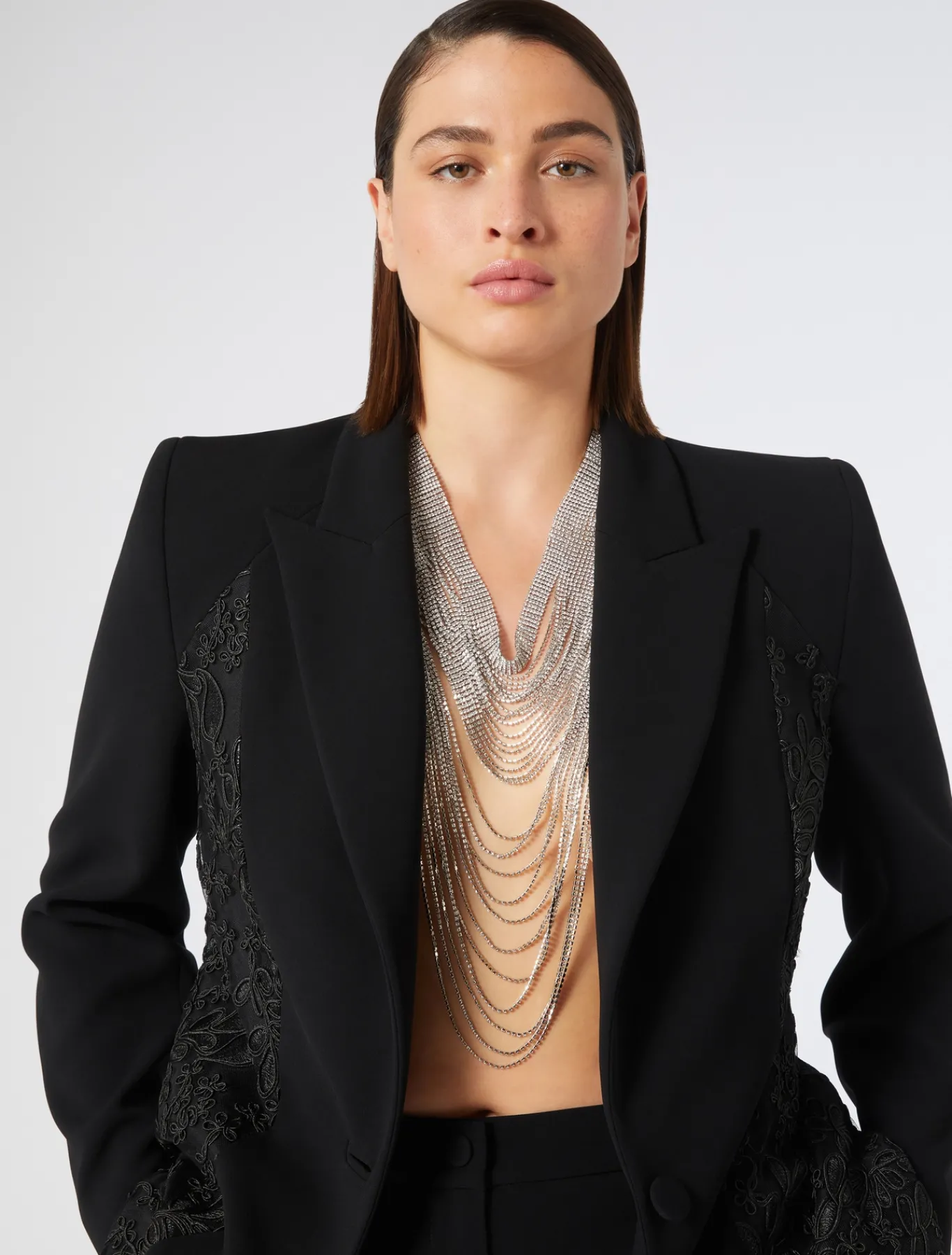 Marina Rinaldi Veste blazer en cady et tulle NOIR Online