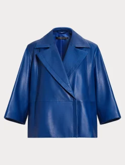 Marina Rinaldi Veste en cuir nappa brillant BLEUET New