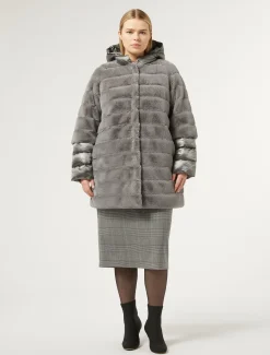 Marina Rinaldi Veste en tissu effet fourrure et toile de nylon GRISMOYEN Outlet