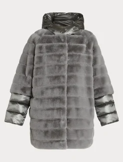 Marina Rinaldi Veste en tissu effet fourrure et toile de nylon GRISMOYEN Outlet